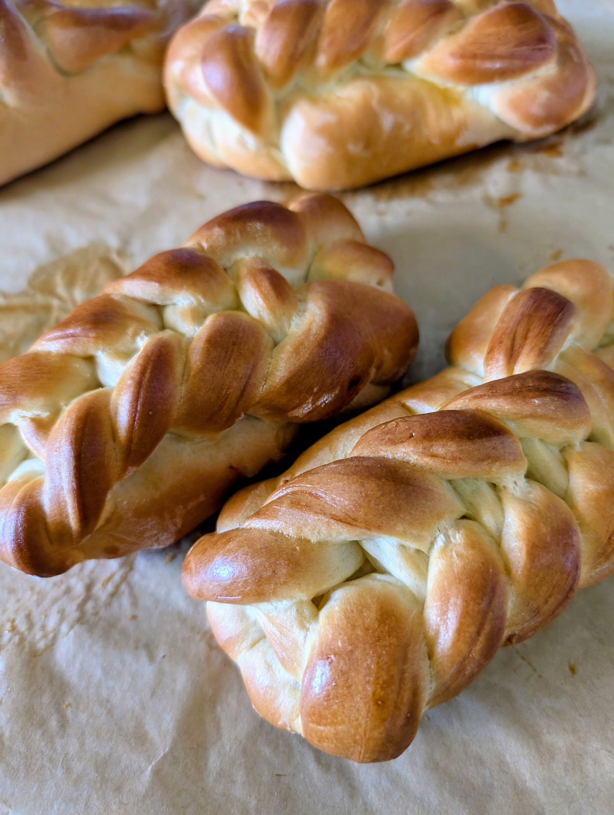 Golden braided loaves fresh from the oven